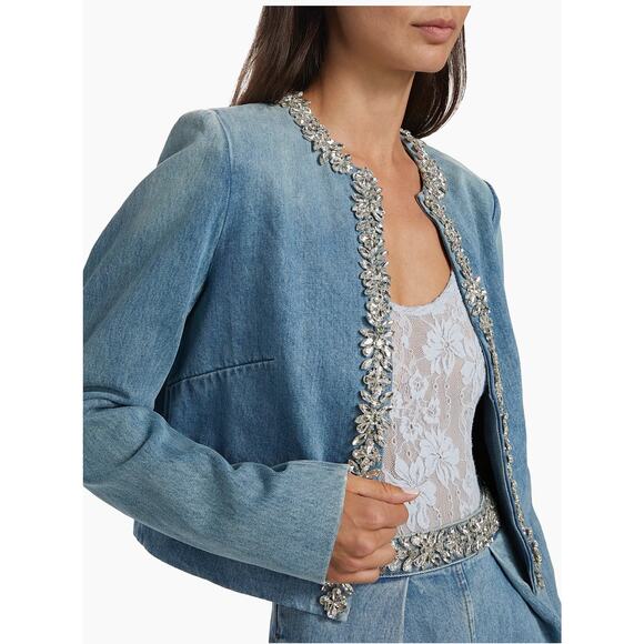 Zimmermann Crush Crystal Embellished Denim Jacket in Blue Moon AU 0 US 4 - Picture 2 of 7